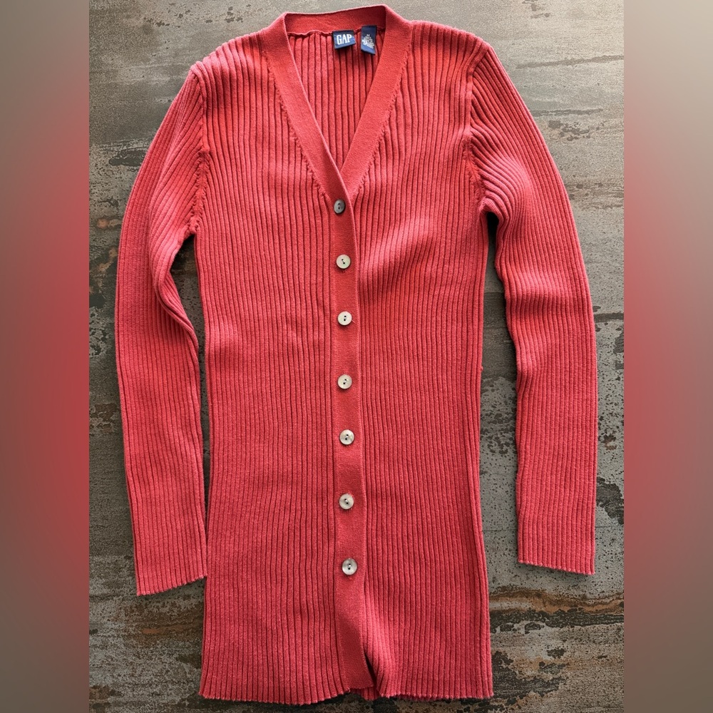 🧡🍠🧶GAP Rust Yam Cotton Wide Rib Cardigan Sweater